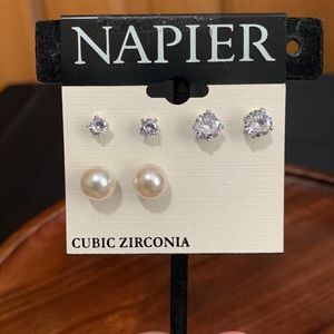 NWT Napier CZ and pearl earrings